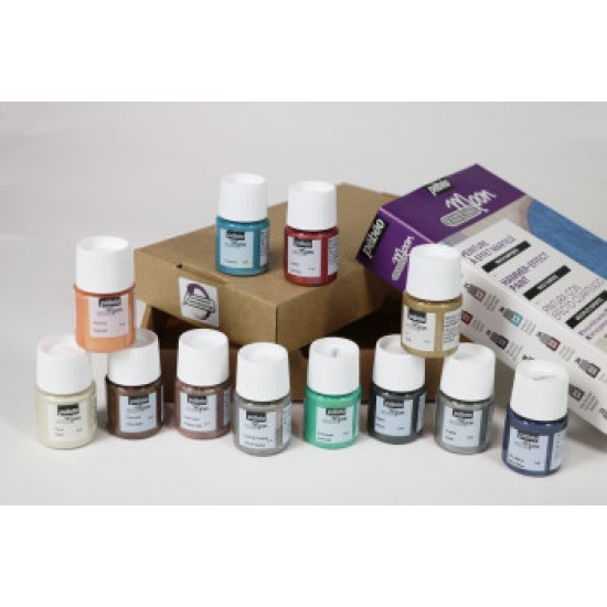 Pebeo Fantasy Moon Set 12 x 20ml  Hammer Effect Pearlescent Craft Paint Set 757441
